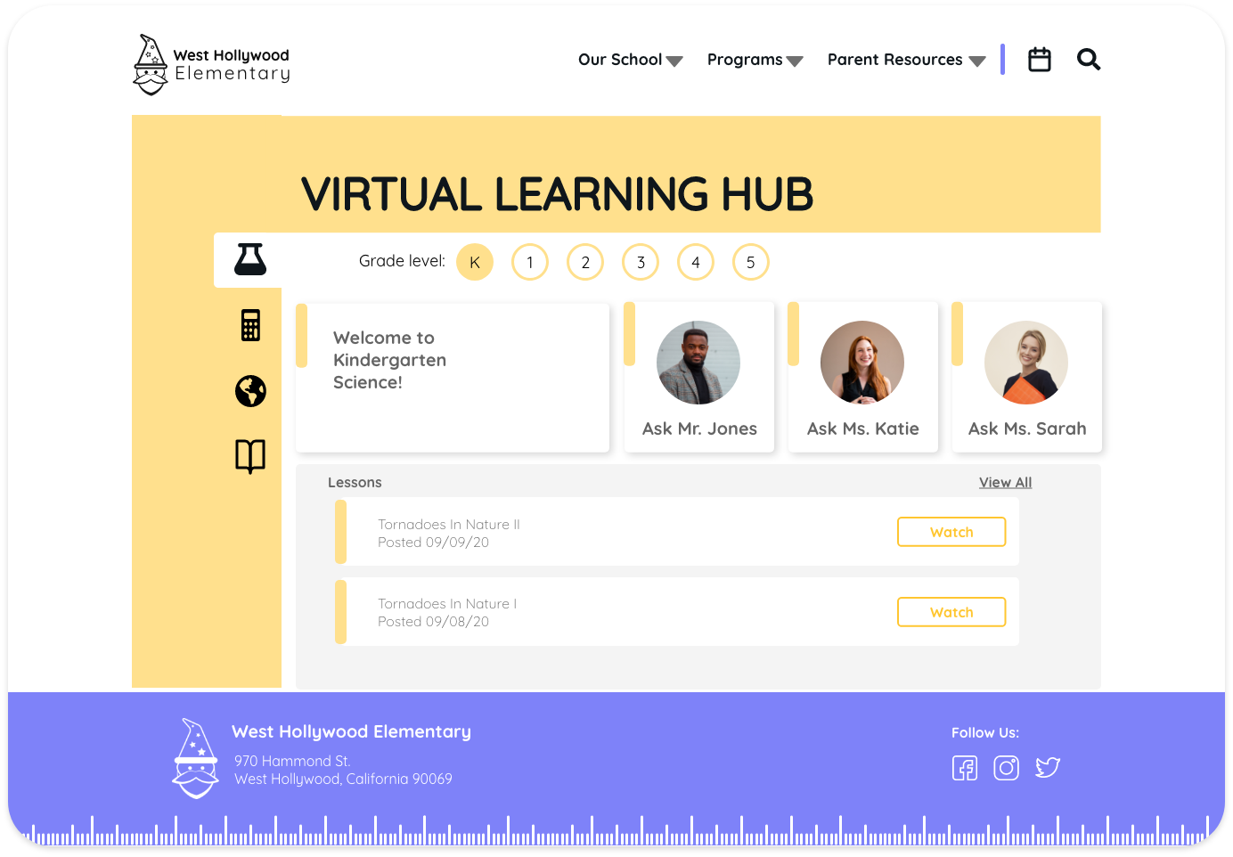 West Hollywood Elementary School Website new learning hub feature