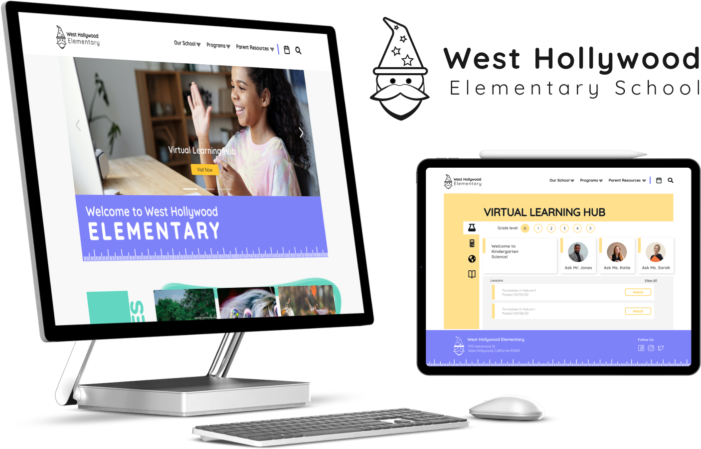 computer and tablet mockup of West Holllywood Elementary School Website