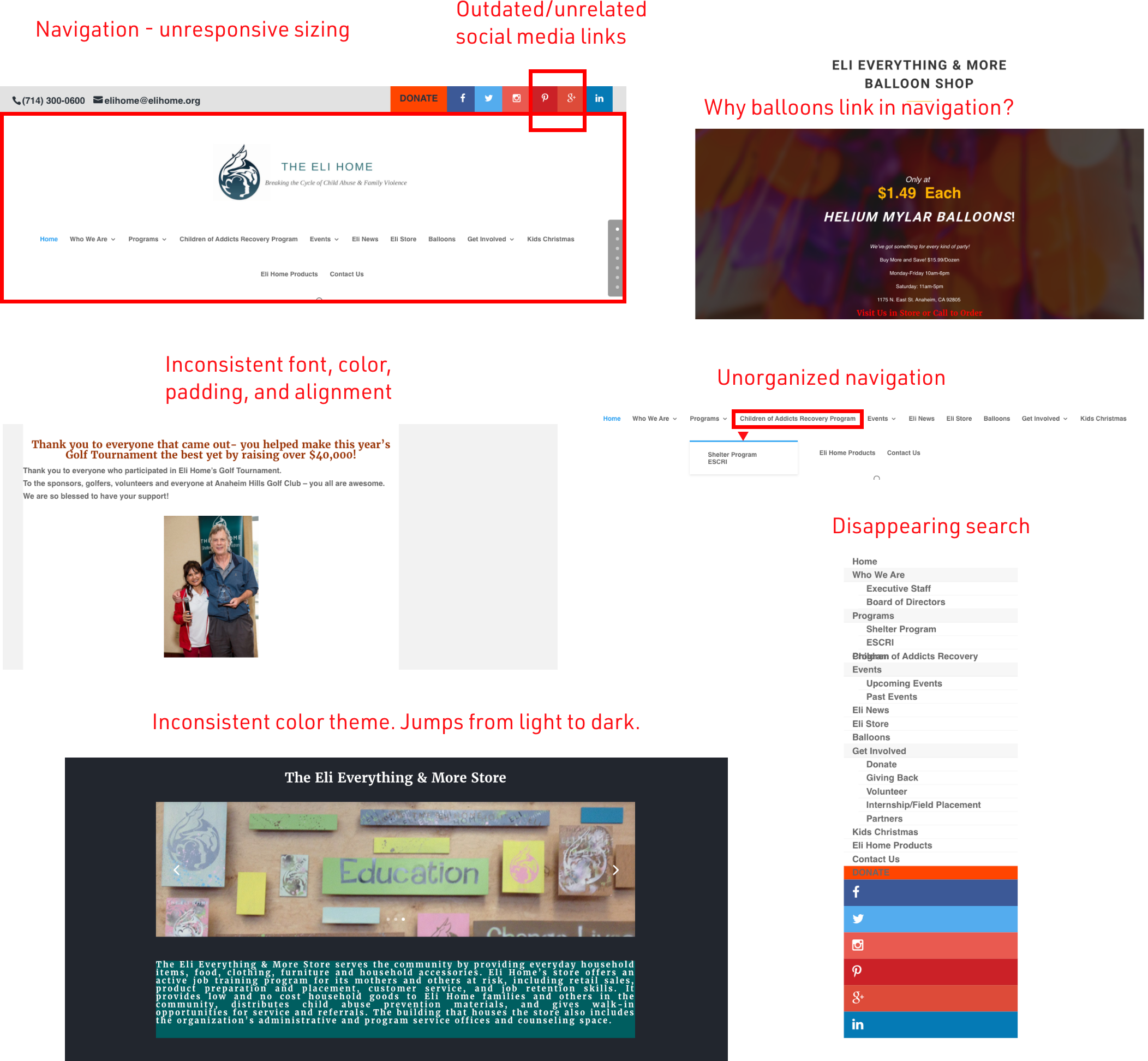 heuristic evaluation of the original Eli Home website.