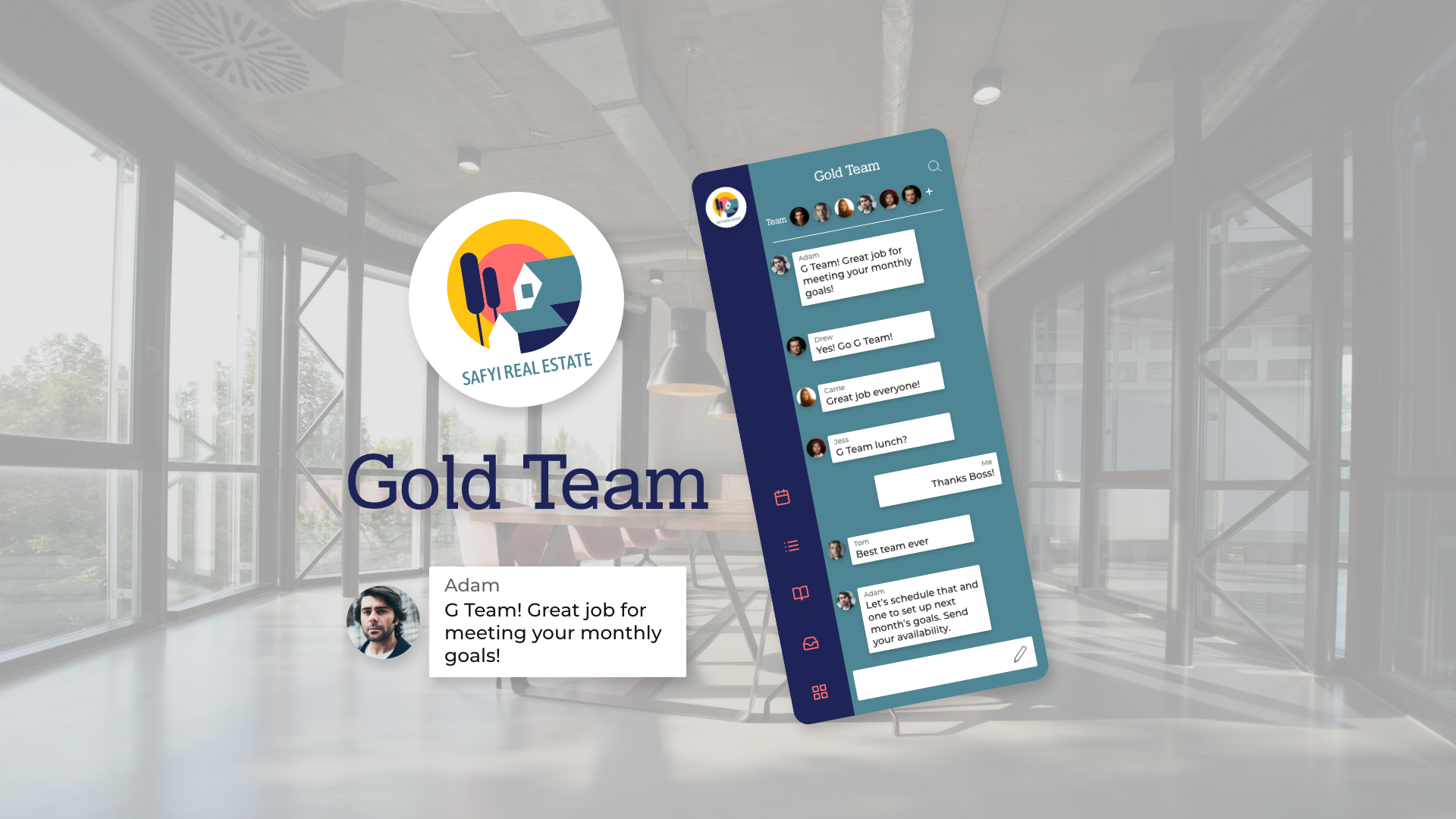 UI of a real estate company's custom mobile app displaying a messaging feature